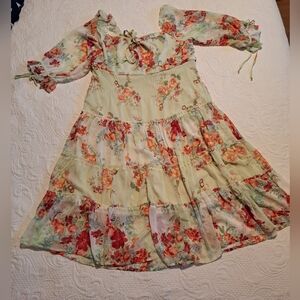 Secret Charm women's size Large sheer lined fairy garden floral dress, VGUC